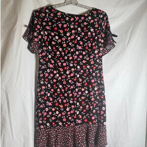 Talbots Petite Floral Dress Size 10P – Black Pink Red Ruffle Hem